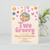 Retro Disco Ball Twee Groovy 2e Verjaardagsfeest Kaart (Staand voorkant)