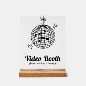 Retro Disco Ball Video Booth Trouwbericht Acryl Bord (Voorkant)