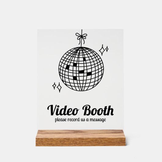 Retro Disco Ball Video Booth Trouwbericht Acryl Bord (Voorkant)