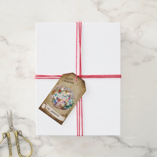 Retro Disco Ball Vrolijk Kerstfeest Cadeaulabel (Met Touw)