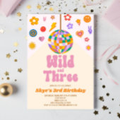 Retro Disco Ball Wild en Drie 3e Verjaardagsfeest Kaart