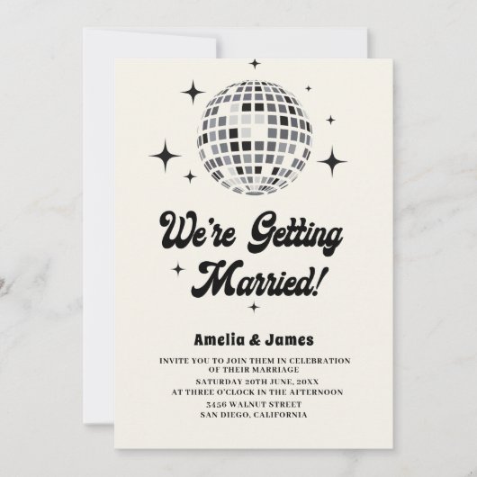 Retro Disco Ball Zwart Wit Bruiloft Kaart (Voorkant)