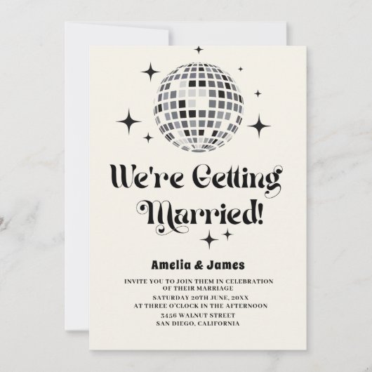 Retro Disco Ball Zwart Wit Bruiloft Kaart (Voorkant)