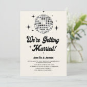 Retro Disco Ball Zwart Wit QR Code Bruiloft Kaart (Staand voorkant)