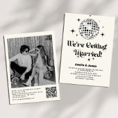 Retro Disco Ball Zwart Wit QR Code Bruiloft Kaart