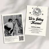 Retro Disco Ball Zwart Wit QR Code Bruiloft Kaart
