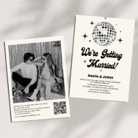 Retro Disco Ball Zwart Wit QR Code Bruiloft