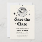 Retro Disco Ball Zwart Wit Save the Date Wedding Kaart (Voorkant)