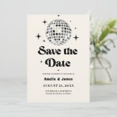 Retro Disco Ball Zwart Wit Save the Date Wedding Kaart (Staand voorkant)