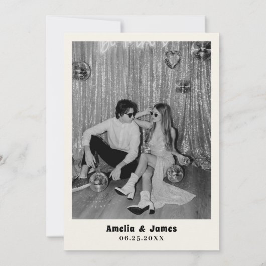 Retro Disco Ball Zwart Wit Save the Date Wedding Kaart (Achterkant)