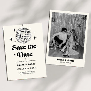 Retro Disco Ball Zwart Wit Save the Date Wedding Kaart