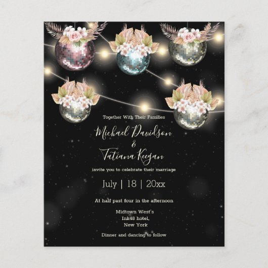 retro disco ballen boho floral bruiloft uitnodigin flyer (Voorkant)