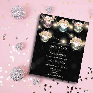 retro disco ballen boho floral bruiloft uitnodigin flyer