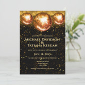 retro disco ballen zwart goud glitters trouw kaart (Staand voorkant)