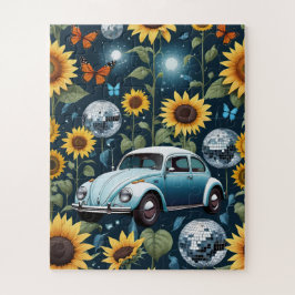 Retro Disco Balls Zonnebloemen en Hippie Bug Car Legpuzzel