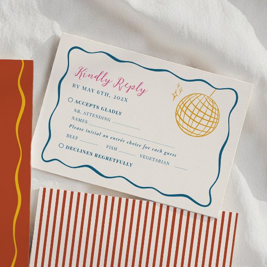 Retro Disco Bruiloft RSVP Kaartje
