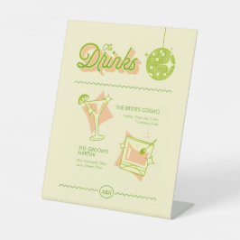Retro Disco Bruiloftsbar Menu Reclamebord Met Voetstuk