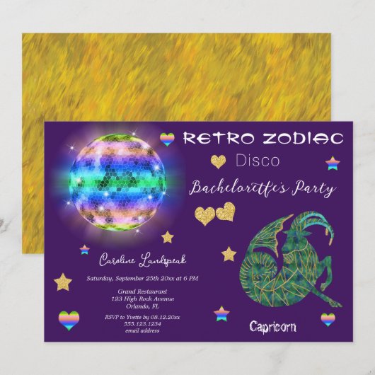 Retro Disco Capricorn Zodiac Sign Bachelorette Kaart (Voorkant / Achterkant)
