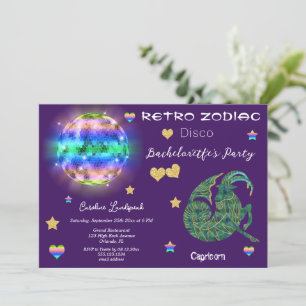 Retro Disco Capricorn Zodiac Sign Bachelorette Kaart