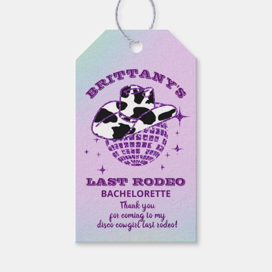 Retro Disco Cowgirl Bachelorette-feestje Cadeaulabel (Voorkant)