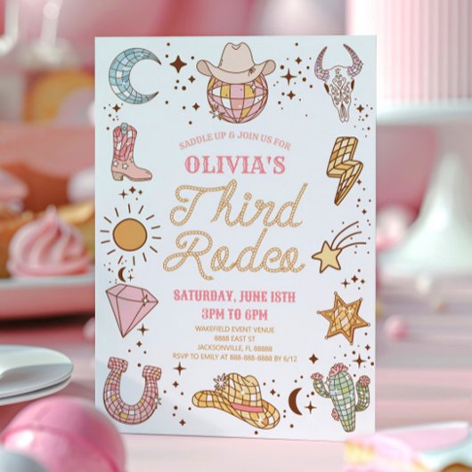 Retro Disco Cowgirl Derde Rodeo 3e Verjaardagsfees Kaart