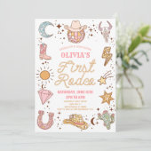 Retro Disco Cowgirl Eerste Rodeo 1e Verjaardagsfee Kaart (Staand voorkant)