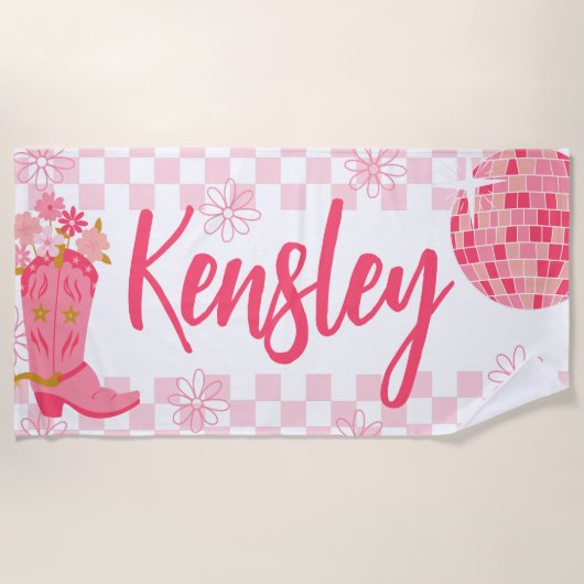 Retro Disco Cowgirl Stijl Gepersonaliseerde Strand Strandlaken (Voorkant)