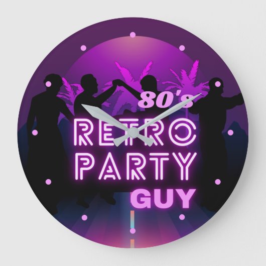 Retro disco dansfeest paarse neon  grote klok (Voorkant)