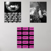 Retro Disco Days Disco Ball Zwart & Wit Roze Muurkunst Sets (Voorkant)