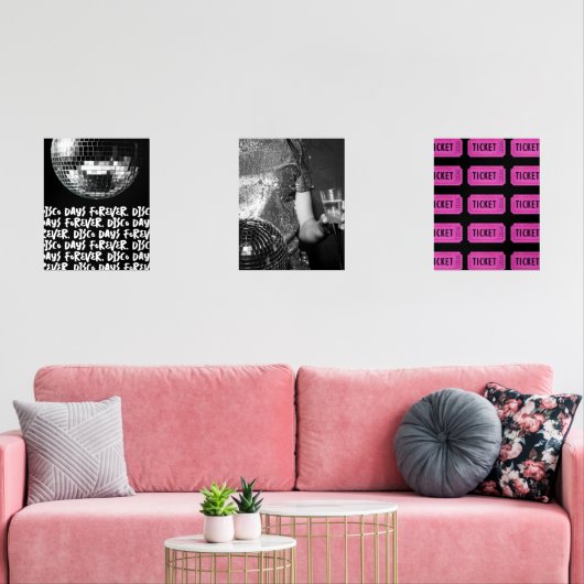 Retro Disco Days Disco Ball Zwart & Wit Roze Muurkunst Sets (Woonkamer)