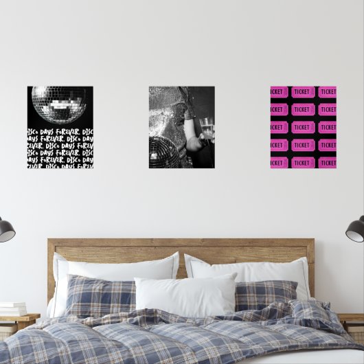 Retro Disco Days Disco Ball Zwart & Wit Roze Muurkunst Sets (Slaapkamer)