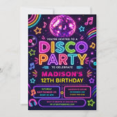 Retro Disco Feest Neon Gloed Verjaardag Kaart (Voorkant)