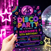 Retro Disco Feest Neon Gloed Verjaardag Kaart