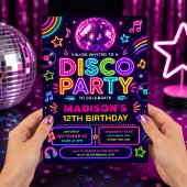 Retro Disco Feest Neon Gloed Verjaardag Kaart