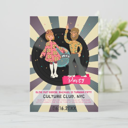 Retro Disco Feest Uitnodiging (Staand voorkant)