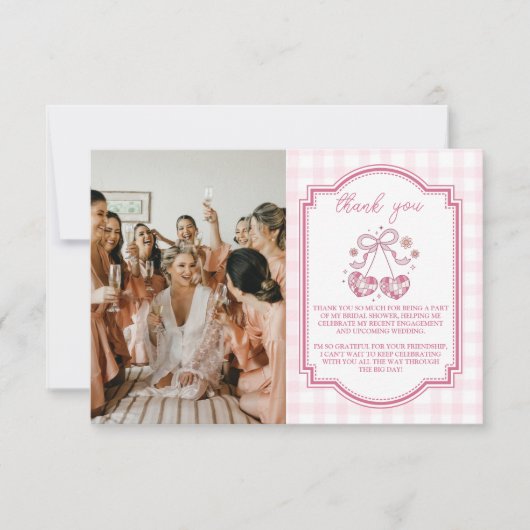 Retro Disco Foto Schattige Roze Bow Vrijgezellenfe Bedankkaart (Voorkant)