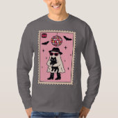 Retro Disco Ghost met Black Cat Halloween Stamp T-shirt (Voorkant)