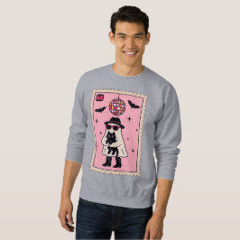 Retro Disco Ghost met Black Cat Halloween Stamp Trui