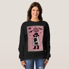 Retro Disco Ghost met Black Cat Halloween Stamp Trui