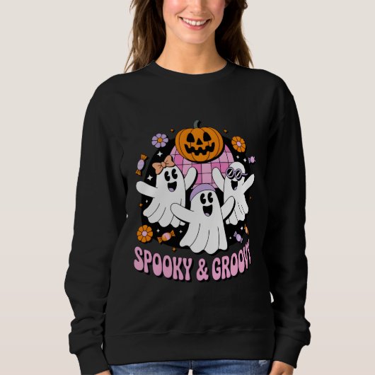 Retro Disco Ghosts Spooky en Groovy Halloween Trui (Voorkant)