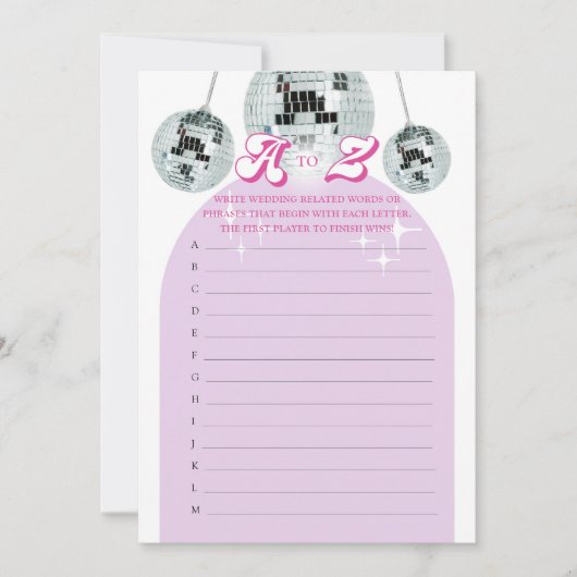 Retro Disco Groove A naar Z Vrijgezellenfeest Game Kaart (Voorkant)