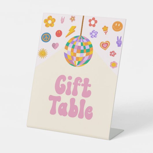 Retro Disco Groovy Gift Table Party Reclamebord Met Voetstuk (Voorkant)