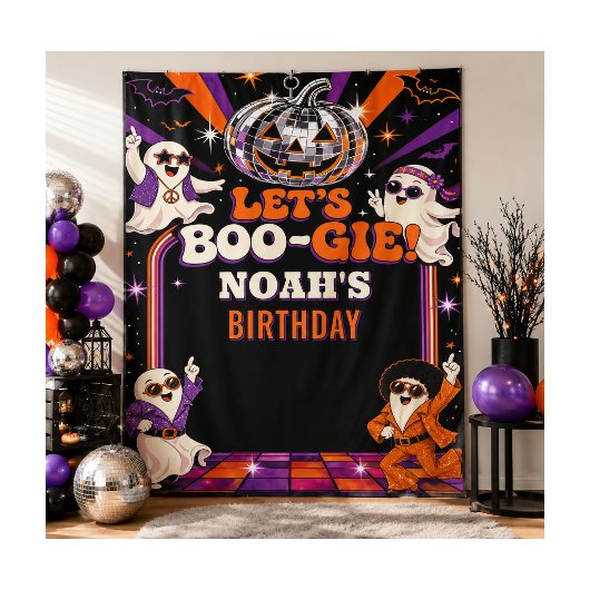 Retro Disco Halloween Verjaardagsfeest Achtergrond Wandkleed
