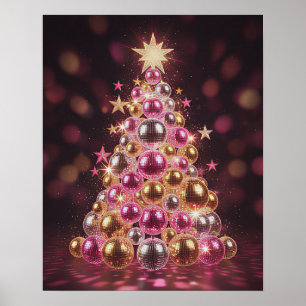 Retro Disco Kerstboom Muur Kunst Poster