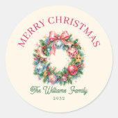 Retro Disco Kerstkrans Ronde Sticker (Voorkant)