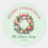 Retro Disco Kerstkrans Ronde Sticker (Voorkant)