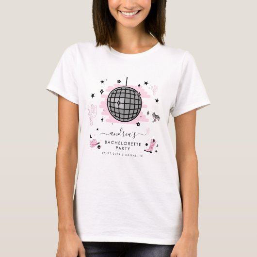 Retro Disco Meisjes-van-het-feestje Space Cowgirl T-shirt (Voorkant)