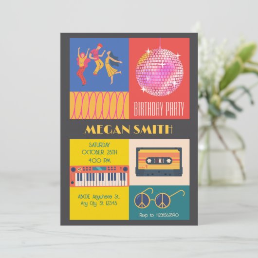 Retro Disco muziekfeest verjaardag Kaart (Staand voorkant)