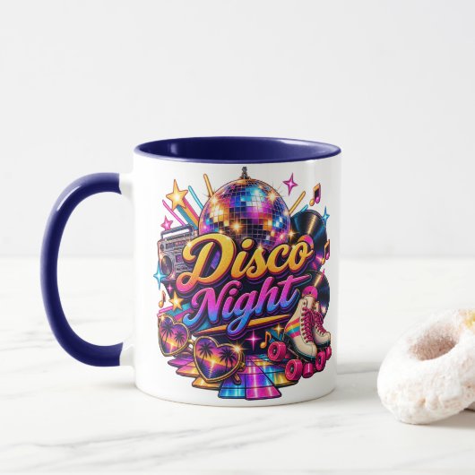 Retro Disco Nacht Twee-zijdige Mok (Met donut)