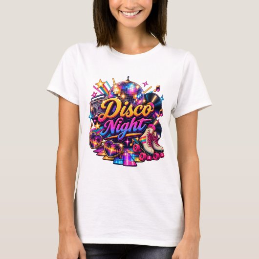 Retro Disco Night Dames 80s Roller Skates T-Shirt (Voorkant)